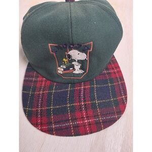 Vintage Peanuts Snoopy Hat Fresh Caps Green Plaid Wool Blend Academia Y2K Hat